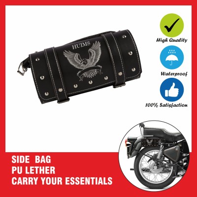 Huims HMX- Bullet Side Bag/Saddle/Travel Bag/Carrier for Royal Enfield All Models Saddle Bag Black Leatherette Motorbike Saddlebag(2 L)