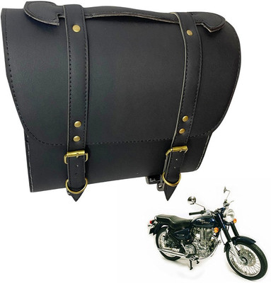 Dhe Best Bike Saddle Bag Waterproof Golden Buckle for Royal Enfield Electra Delux Saddle Bag Black Leather Motorbike Saddlebag(10 L)