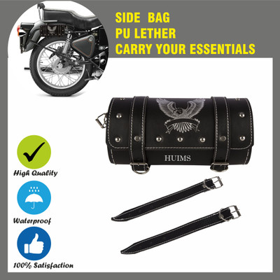 Allowing AWG- Bullet Side Bag/Saddle/Travel Bag/Carrier for Royal Enfield All Models Saddle Bag Black Leatherette Motorbike Saddlebag(2 L)