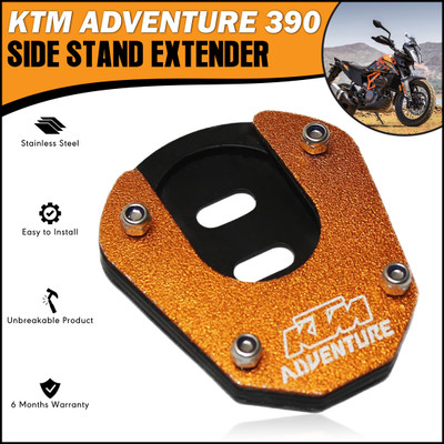 OBEROI'S TRADERS Stainless Steel Orange Side Stand Extender, Mud Protector For KTM 390 Adventure Two Wheeler Stand Pad