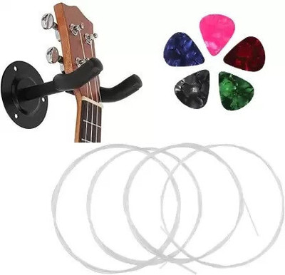 AMG Music Guitar Hanger with 5picks and Set of 4Ukulele Strings for Soprano ,1A,2E,3C,4G Concert Ukelele Strings