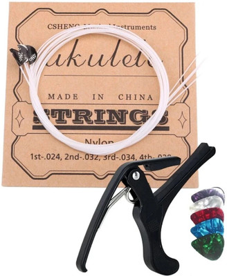 AMG Music Ukulele String Set with Guitar Capo Nylon Strings for Soprano, Concert, Tenor Concert Ukelele Strings