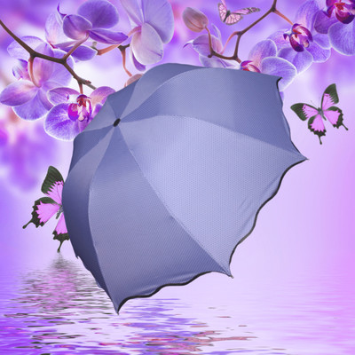 KEKEMI UMB038_01 3 Fold Manual Print Sun & Rain Umbrella(Purple)