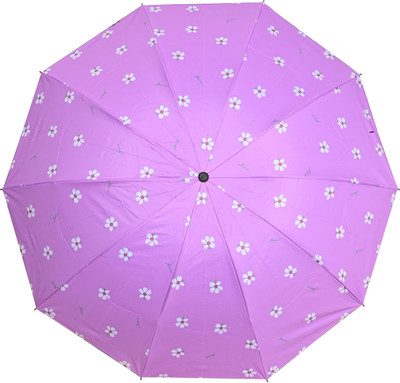 SFAB 3 Fold Floral Printed Rain Sun & UV Rays Protective Manual Open Umbrella(Purple)