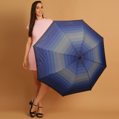 DesoRia 3 Fold Printed Rain and Sun Protective Manual Open Umbrella(Blue)