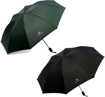KEKEMI 3 Fold Automatic Sun & Rain Umbrella(Green, Black)