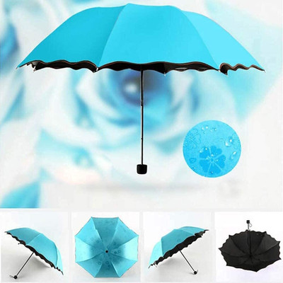 Xydrozen Blossoms Occur with Water Magic Print 3 Fold Umbrella-LAU-48 Umbrella(Blue)