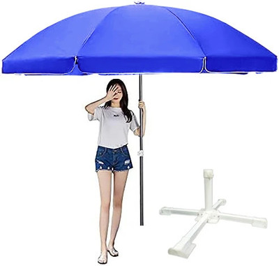 GREEN BIRD Garden Umbrella With Stand Outdoor Big Size 7ft/42in Umbrella for Hotel,Shop D27 Umbrella(Blue)