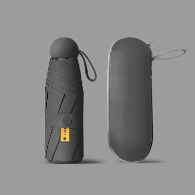 COROID Travel Fold Portable Capsule with Case UV Protection Sun & Rain Use Umbrella(Black)