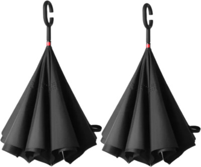 UK Enterprise PACK 2 : Double Layer Inside-Out Inverted Reverse Umbrella with C-shaped Handle Umbrella(Black)