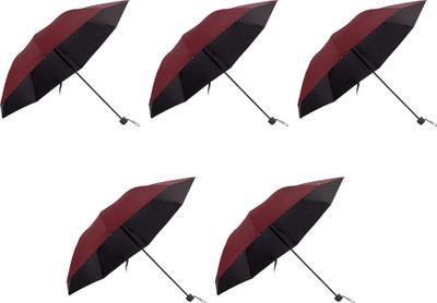 KUBER INDUSTRIES 3 Fold Manual Umbrella Red| Pack Of 5 Umbrella(Red)