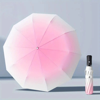 CITRODA 3 Fold Fully Automatic Rain UV Protection Portable Foldable Gradient Fancy Color Umbrella(Pink)