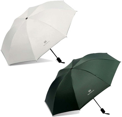 KEKEMI 3 Fold Automatic Sun & Rain Umbrella(Silver, Green)