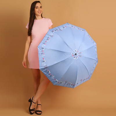 Flipkart SmartBuy 3 Fold Printed Rain Sun & UV Rays Protective Double Coated Manual Open Umbrella(Blue)