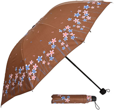 Umbrella mart 3 Fold Printed Rain & Sun Manual Open Umbrella(Brown)