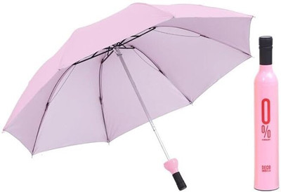 SBTs Compact Manual Portable Umbrella with Bottle Cover for UV Protection & Rain Umbrella(Pink)