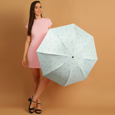 Flipkart SmartBuy 3 Fold Printed Rain Sun & UV Rays Protective Double Coated Manual Open Umbrella(Green)