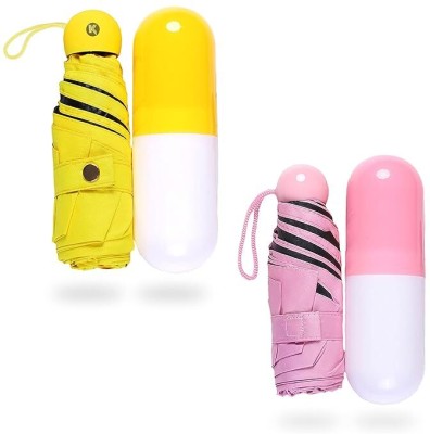 KRAPTICK Capsule Umbrella, Umbrella for Rain, Wind Proof Umbrella for Men/Women Combo of- Umbrella(Yellow, Pink)