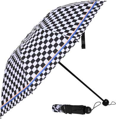 Flipkart SmartBuy 3 Fold Checkered Printed Rain Sun & UV Rays Protective Black Coated Manual Open Umbrella(Black, Yellow)