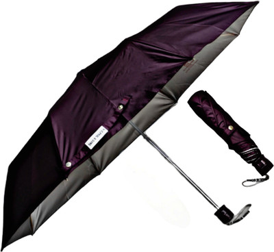 K.C. PAUL & SONS VARSHA 3 FOLD DARK PURPLE COLOUR UMBRELLA (MONO SILVER) Umbrella(Purple)