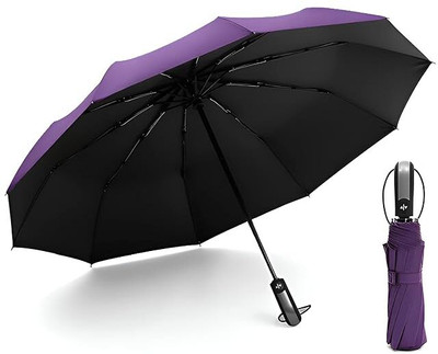 AshandRoh Umbrella Windproof Auto Open & Close,Collapsible Folding Small Compact Umbrella(Purple)