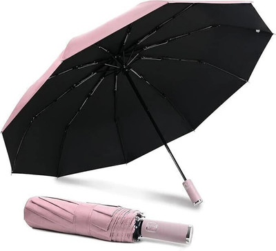Frienda Auto Open/Close Button 3 Fold Umbrellas for Rain Windproof man/women Umbrella(Pink)