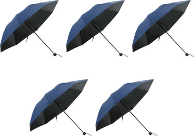 KUBER INDUSTRIES 3 Fold Manual Umbrella Blue| Pack Of 5 Umbrella(Blue)