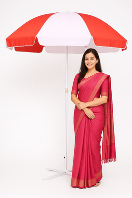 GREEN BIRD Windproof 7FT Garden Umbrella with Stand Premium Canopy Windproof Umbrella(Red, White)