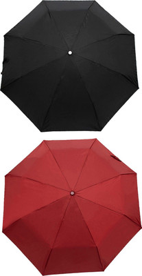 Bizarro.in Light Solid Design Sun Protective Combo Umbrella For Men, Women,Boys & Girls Umbrella(Black, Maroon)
