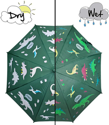 KARBD Color Changing Dinosaur Design Kids Magic Umbrella Automatic 1 Fold Round Handle Umbrella(Green)