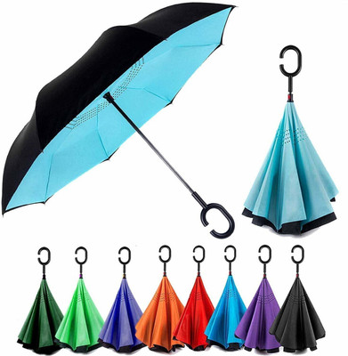 promise plus group Double Layer Inverted Colourful Umbrella for Men-Women with C-Shaped Handle Anti UV Protection Waterproof-Windproof Car Rain Outdoor Use Umbrella (Random Colors) (C- Shape Umbrella) (Multi color) Umbrella(Multicolor)