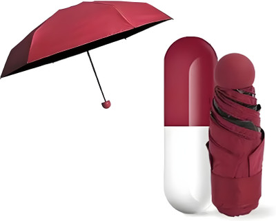 HyperOn Portable Capsule Windproof Double Layer Light Pocket Size | UV Protection & Rain Umbrella(Red)