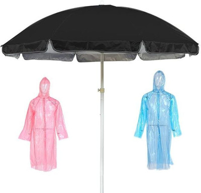 RAINVIBE Stylish Garden Umbrella Rust-Resistant 7ft Center Pole UV Protection Umbrella(Black)