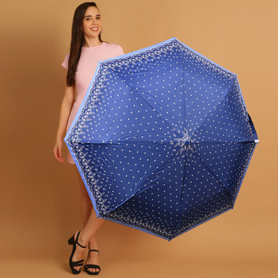 Flipkart SmartBuy 3 Fold Printed Rain and Sun Protective Button Open Umbrella(Blue, White)