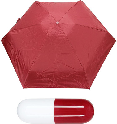 SELVIE Mini Umbrella 5 Folding Compact Umbrella with Lovely Capsule Umbrella(Maroon)