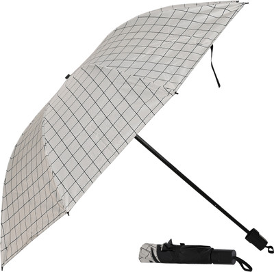 Flipkart SmartBuy 3 Fold Checkered Printed Rain Sun & UV Rays Protective Black Coated Manual Open Umbrella(Grey)