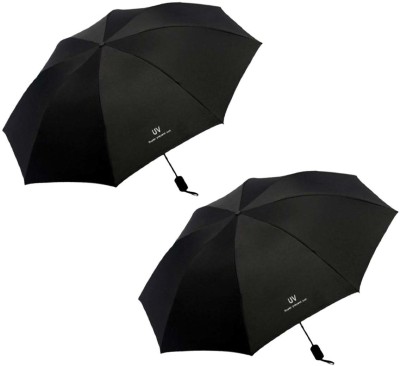 KEKEMI 3 Fold Automatic Sun & Rain Umbrella(Black)