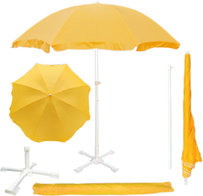 GREEN BIRD Outdoor Garden Umbrella With Stand 7ft/42in Big Size Heavy Duty Garden Umbrella Umbrella(Yellow)