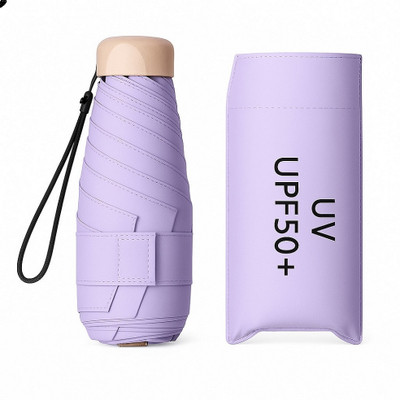 RainMat 2 Fold Mini Pocket Travel Windproof Sun Rain,Ultra-Light Umbrella(Purple, Gold)