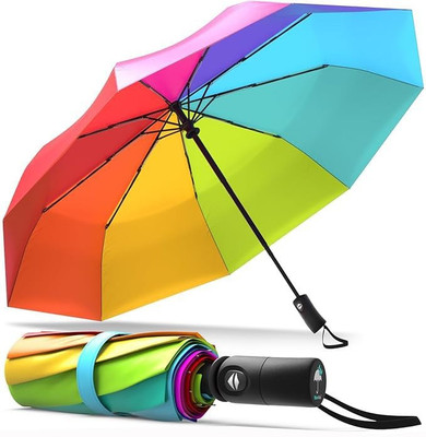 QPBM Rainbow Colorful Auto Open Windproof Umbrella Rain Sun For Men & Woman Umbrella Umbrella(Multicolor)