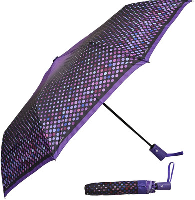 Flipkart SmartBuy 3 Fold Printed Rain and Sun Protective Button Open Umbrella(Purple, Multicolor)