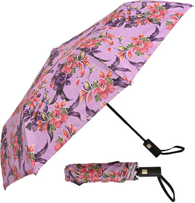SFAB 3 Fold Printed Rain Sun & UV Rays Protective Double Coated Button Open Umbrella(Purple, Multicolor)