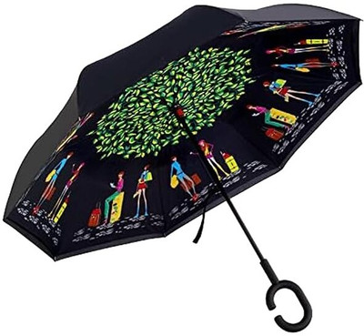 Windwarrior double layer Inverted reversible umbrella with C-Shaped Handle Umbrella(Black)
