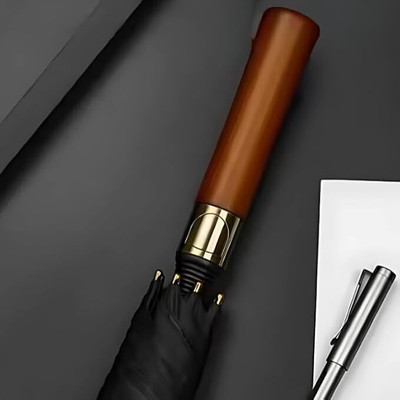WHISKET Auto Open and Close-Portable Windproof Wooden Handle Travel Compact Umbrella Umbrella(Black)