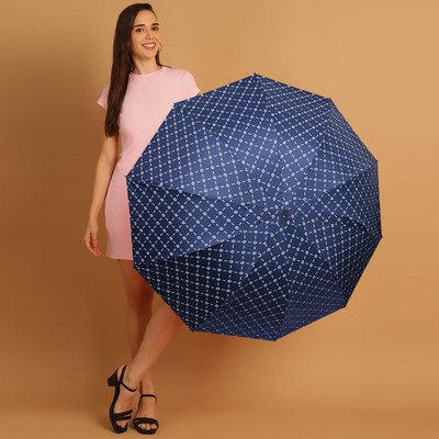 Umbrella mart 3 Fold Printed Rain Sun & UV Rays Protective Double Coated Manual Open Umbrella Umbrella(Blue)