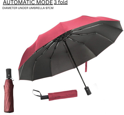 AMACO Auto Open Close Button UV Umbrella Strong Folding 3-Fold Umbrella GOE 648 Umbrella(Red)