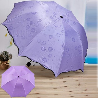 NIRMATSARAY Three Folding Umbrella Bloom Flower in Rain Water Lightweight Windproof Umbrella(Purple)
