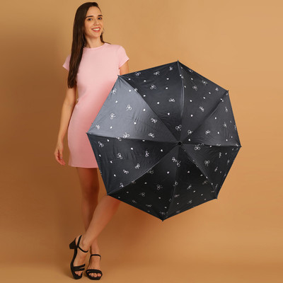 Flipkart SmartBuy 3 Fold Checkered Printed Rain Sun & UV Rays Protective Black Coated Manual Open Umbrella(Black)