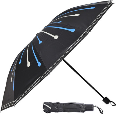 Flipkart SmartBuy Manual 3 Fold Floral Printed Rain Sun & UV Rays Protective Umbrella Umbrella(Black)