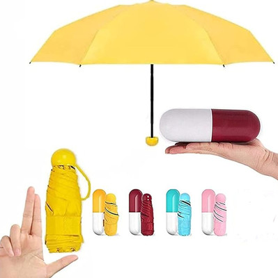 FEEL FLON Foldable Mini Cute and Small Capsule Design Umbrella with Capsule Case Umbrella(Multicolor)